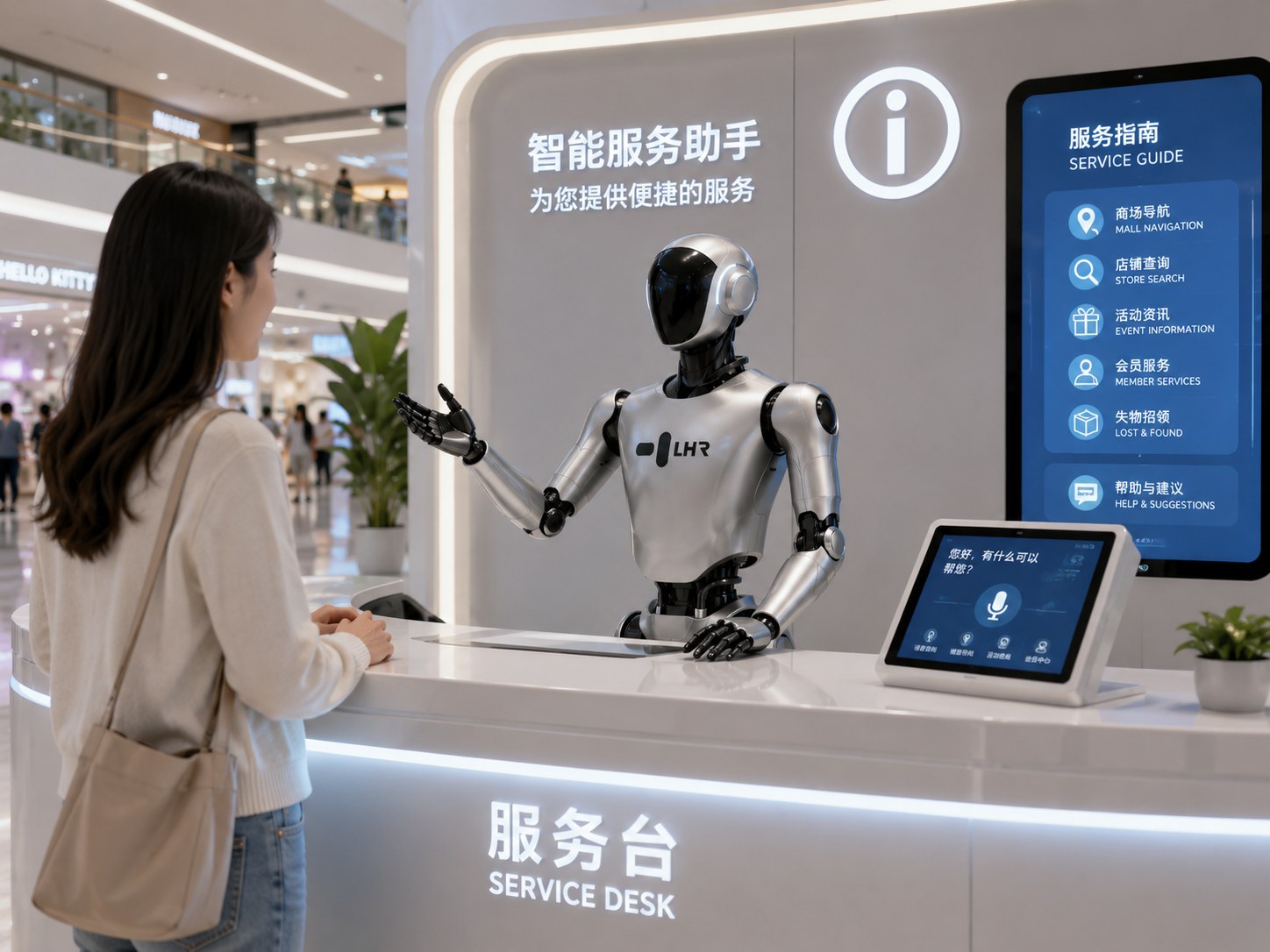 Robot service desk in a shopping mall